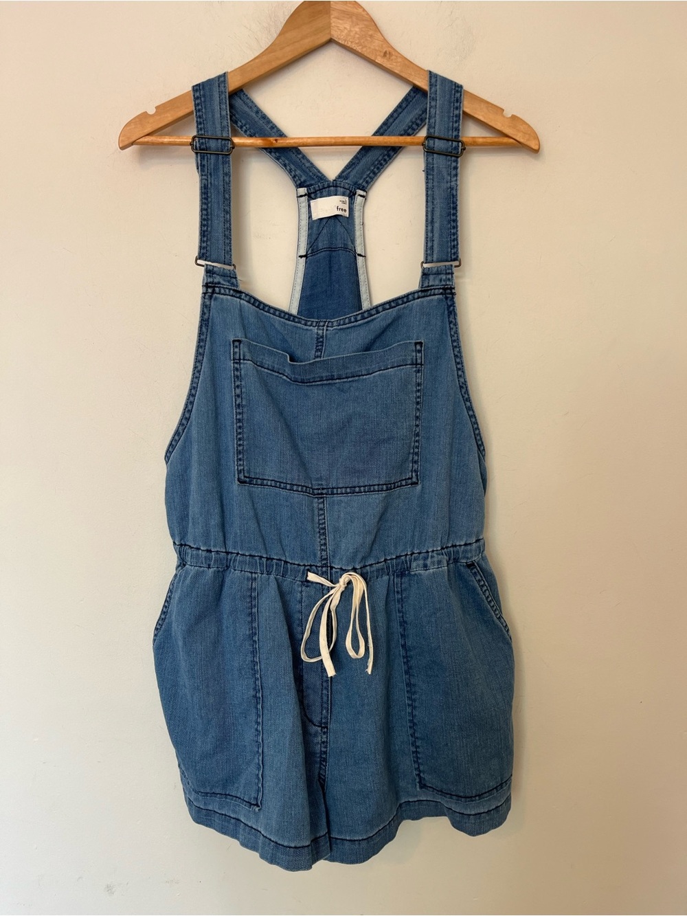 Aritzia Wilfred Free Beatriz Denim Romper Medium Wash Overall Shorts Size Large - Picture 3 of 9